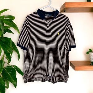 Polo By Ralph Lauren Mens Extra Large (XL) Blue Polo With Orange & White Stripes